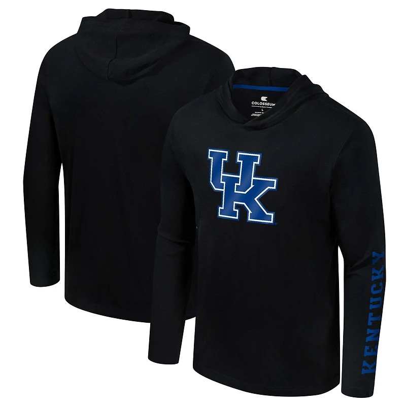 Men's Colosseum Black Kentucky Wildcats Logo Lockup Active Blend Long Sleeve T-Shirt Hoodie