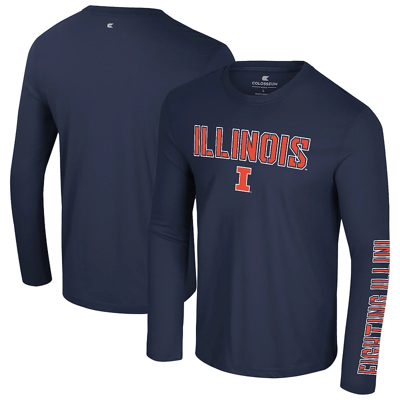 Men's Colosseum Navy Illinois Fighting Illini Color Pop Active Blend 2-Hit Long Sleeve T-Shirt
