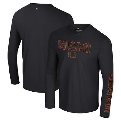 Men's Colosseum Black Miami Hurricanes Color Pop Active Blend 2-Hit Long Sleeve T-Shirt