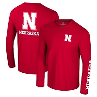 Men's Colosseum Scarlet Nebraska Huskers Logo Lockup 3-Hit Active Blend Long Sleeve T-Shirt