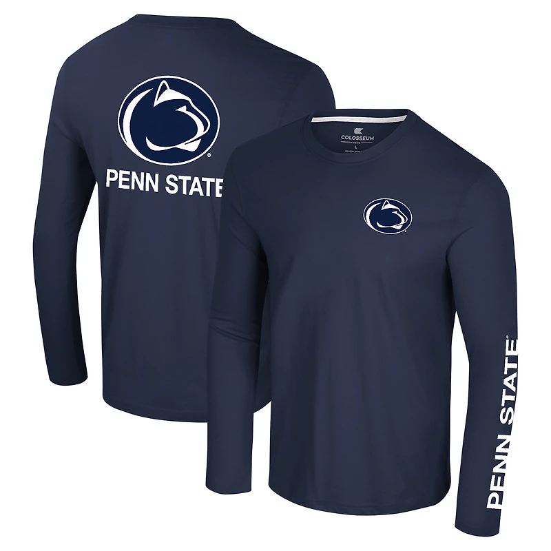 Men's Colosseum Navy Penn State Nittany Lions Logo Lockup 3-Hit Active Blend Long Sleeve T-Shirt