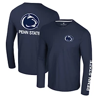 Men's Colosseum Navy Penn State Nittany Lions Logo Lockup 3-Hit Active Blend Long Sleeve T-Shirt