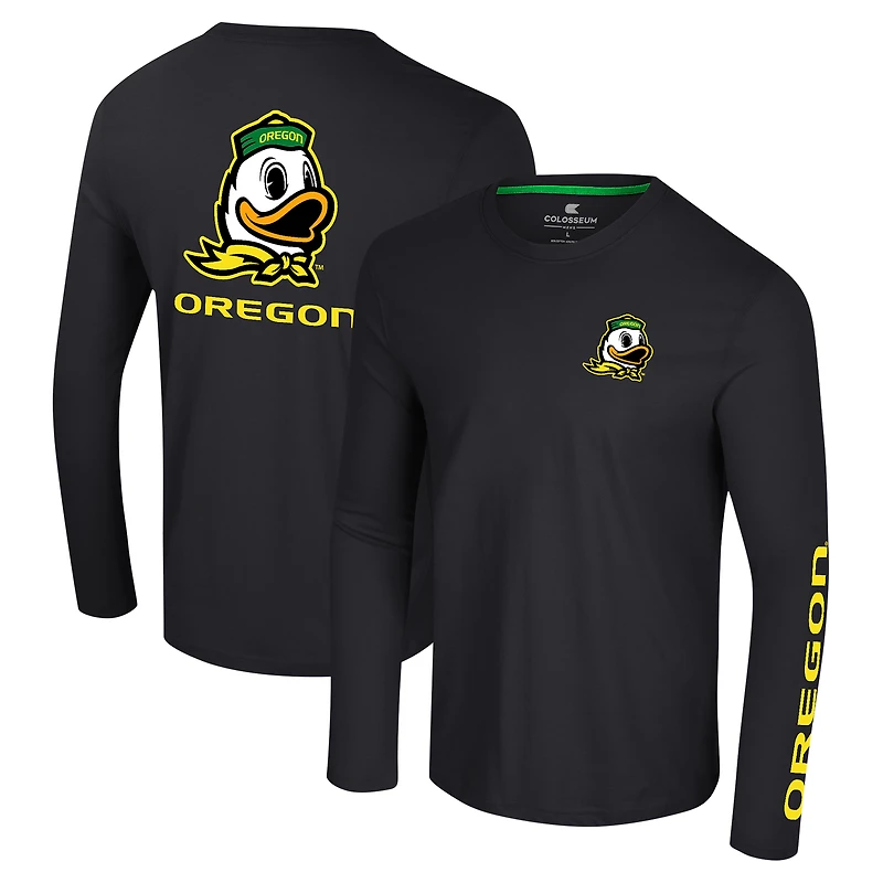 Men's Colosseum Black Oregon Ducks Logo Lockup 3-Hit Active Blend Long Sleeve T-Shirt
