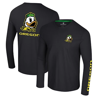 Men's Colosseum Black Oregon Ducks Logo Lockup 3-Hit Active Blend Long Sleeve T-Shirt