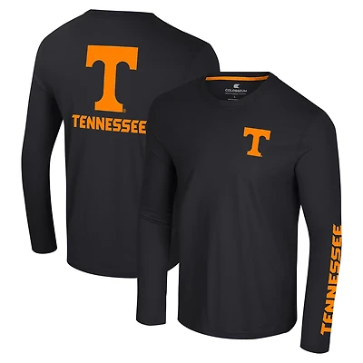 Men's Colosseum Black Tennessee Volunteers Logo Lockup 3-Hit Active Blend Long Sleeve T-Shirt