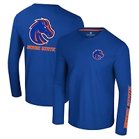 Men's Colosseum Royal Boise State Broncos Logo Lockup 3-Hit Active Blend Long Sleeve T-Shirt