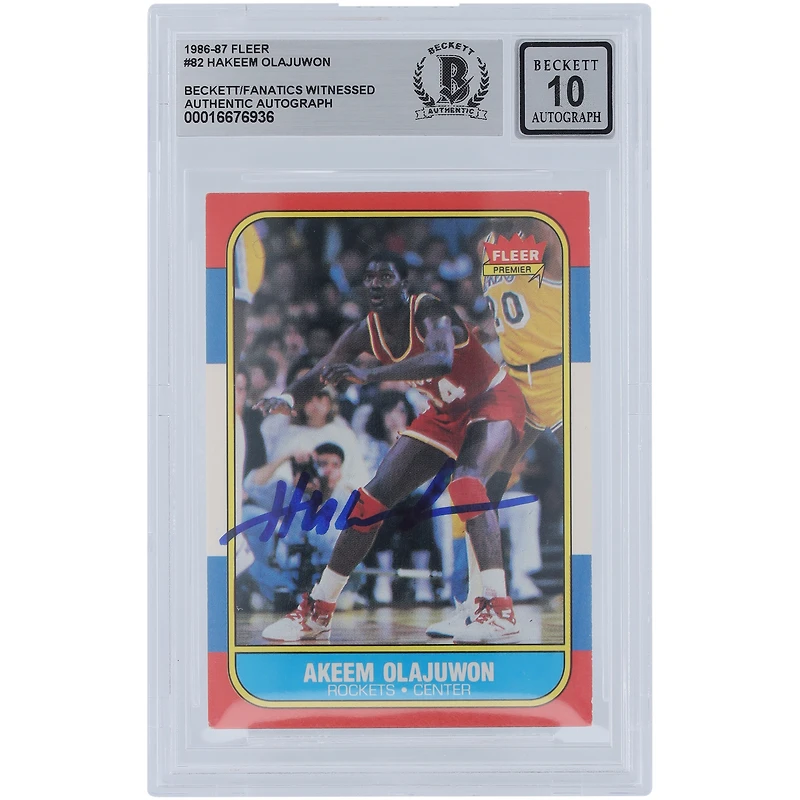 Hakeem Olajuwon Houston Rockets Autographed 1986-87 Fleer #82 Beckett Fanatics Witnessed Authenticated 10 Rookie Card