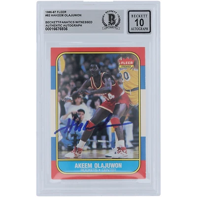 Hakeem Olajuwon Houston Rockets Autographed 1986-87 Fleer #82 Beckett Fanatics Witnessed Authenticated 10 Rookie Card