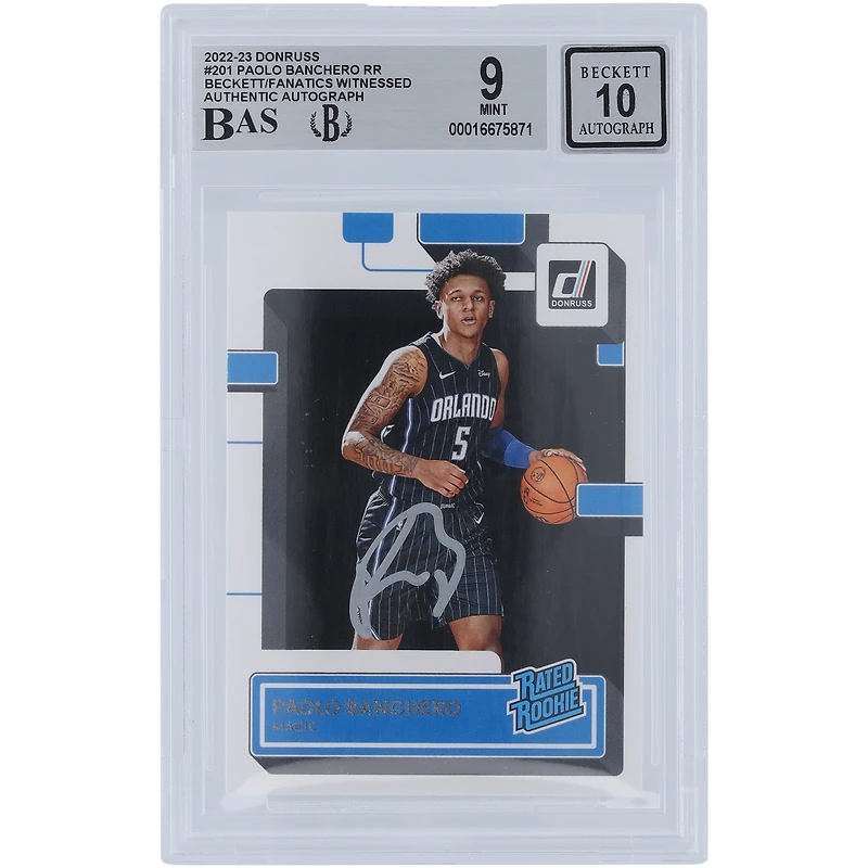 Paolo Banchero Orlando Magic Autographed 2022-23 Panini Donruss Rated Rookie Silver Ink #201 Beckett Fanatics Witnessed Authenticated 9/10 Rookie Card