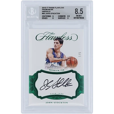 John Stockton Utah Jazz Autographed 2016-17 Panini Flawless Emerald #PI-JS #1/5 BGS Authenticated 8.5 Card - 9,8.5,8,9 Subgrades