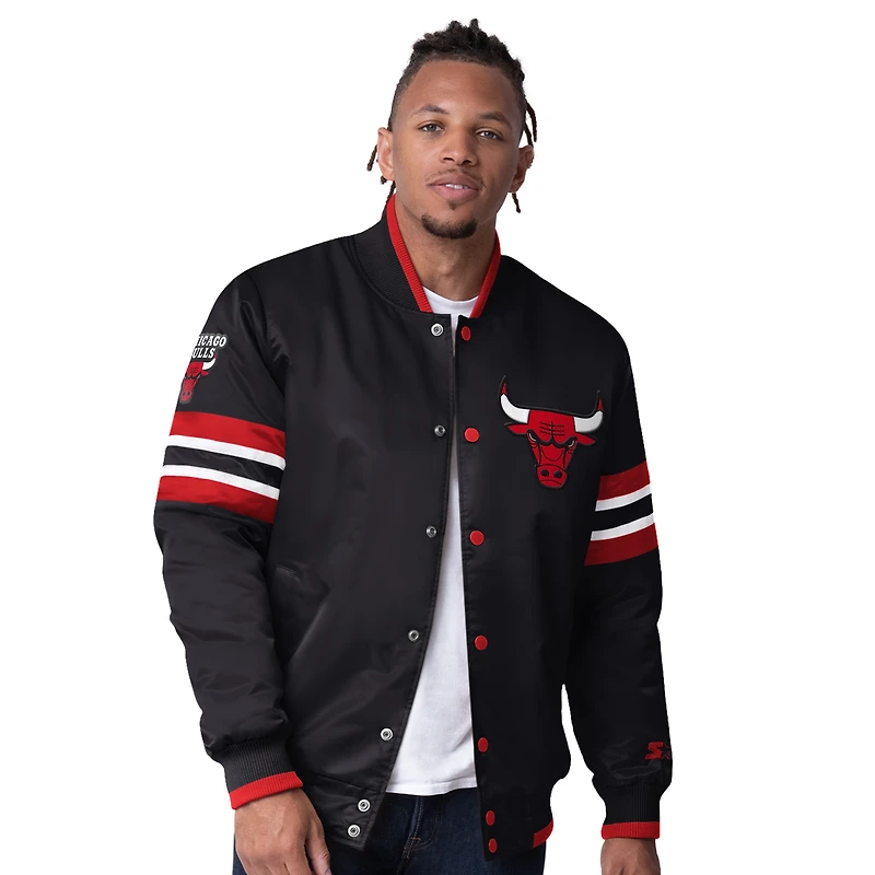 Men's Starter Black Chicago Bulls Scout Varsity Satin Full-Snap Jacket