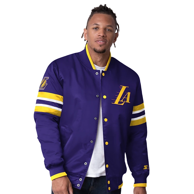 Men's Starter Purple Los Angeles Lakers Scout Varsity Satin Full-Snap Jacket