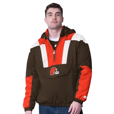Men's Starter Brown Cleveland Browns Half-Zip Pullover Hooded Jacket