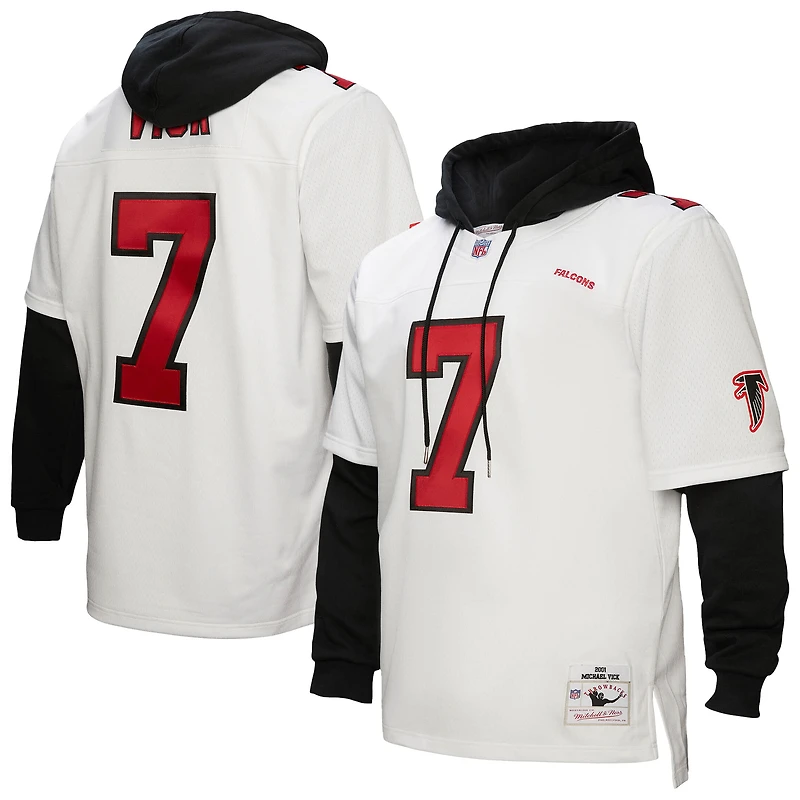 Men's Mitchell & Ness Michael Vick White Atlanta Falcons Player Name & Number Hoodie Legacy Jersey