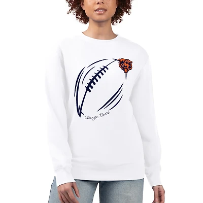 Women's G-III 4Her by Carl Banks White Chicago Bears Football Logo Graphic Fleece Tri-Blend Pullover Sweatshirt