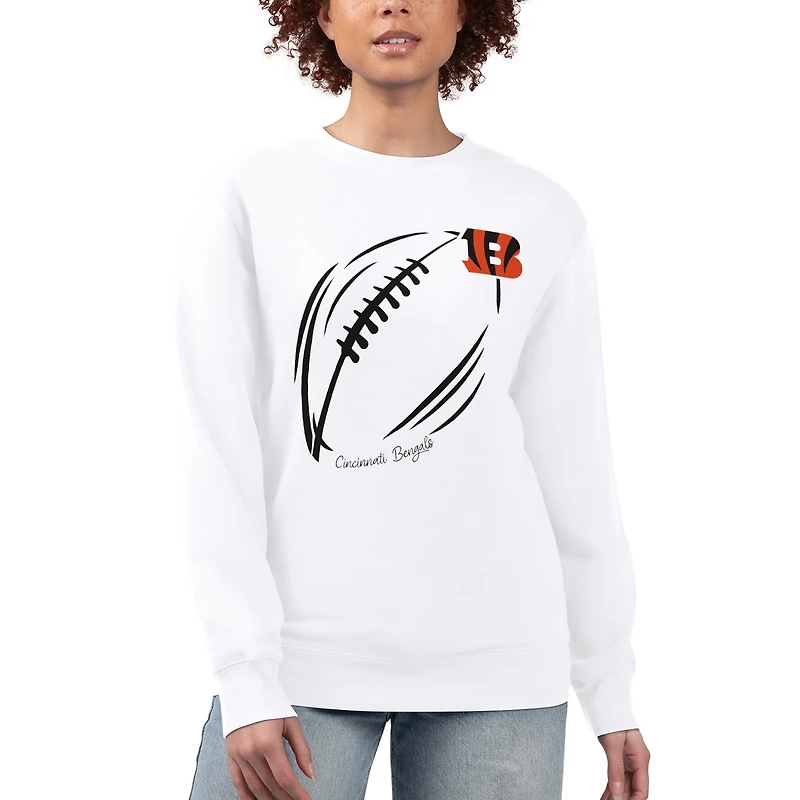 Women's G-III 4Her by Carl Banks White Cincinnati Bengals Football Logo Graphic Fleece Tri-Blend Pullover Sweatshirt