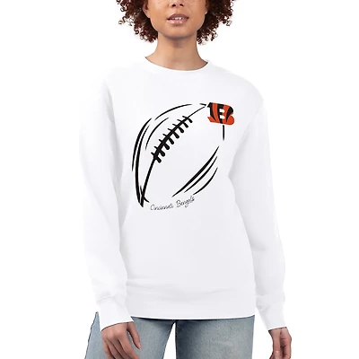 Women's G-III 4Her by Carl Banks White Cincinnati Bengals Football Logo Graphic Fleece Tri-Blend Pullover Sweatshirt