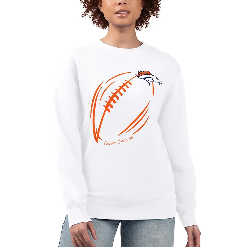 Women's G-III 4Her by Carl Banks White Denver Broncos Football Logo Graphic Fleece Tri-Blend Pullover Sweatshirt