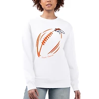 Women's G-III 4Her by Carl Banks White Denver Broncos Football Logo Graphic Fleece Tri-Blend Pullover Sweatshirt