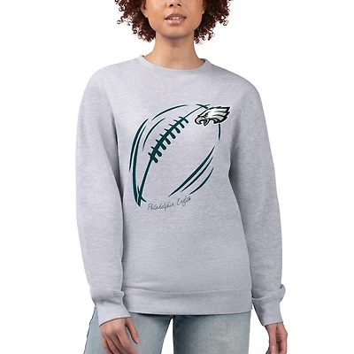 Women's G-III 4Her by Carl Banks Heather Gray Philadelphia Eagles Football Logo Graphic Fleece Tri-Blend Pullover Sweatshirt