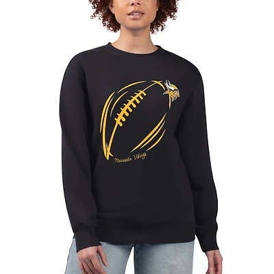 Women's G-III 4Her by Carl Banks Black Minnesota Vikings Football Logo Graphic Fleece Tri-Blend Pullover Sweatshirt