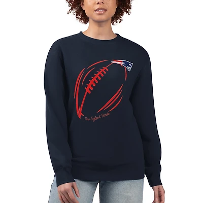 Women's G-III 4Her by Carl Banks Navy New England Patriots Football Logo Graphic Fleece Tri-Blend Pullover Sweatshirt