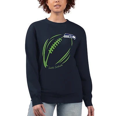 Women's G-III 4Her by Carl Banks Navy Seattle Seahawks Football Logo Graphic Fleece Tri-Blend Pullover Sweatshirt