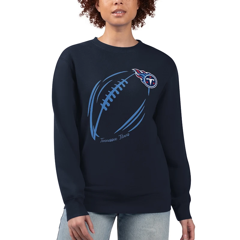 Women's G-III 4Her by Carl Banks Navy Tennessee Titans Football Logo Graphic Fleece Tri-Blend Pullover Sweatshirt
