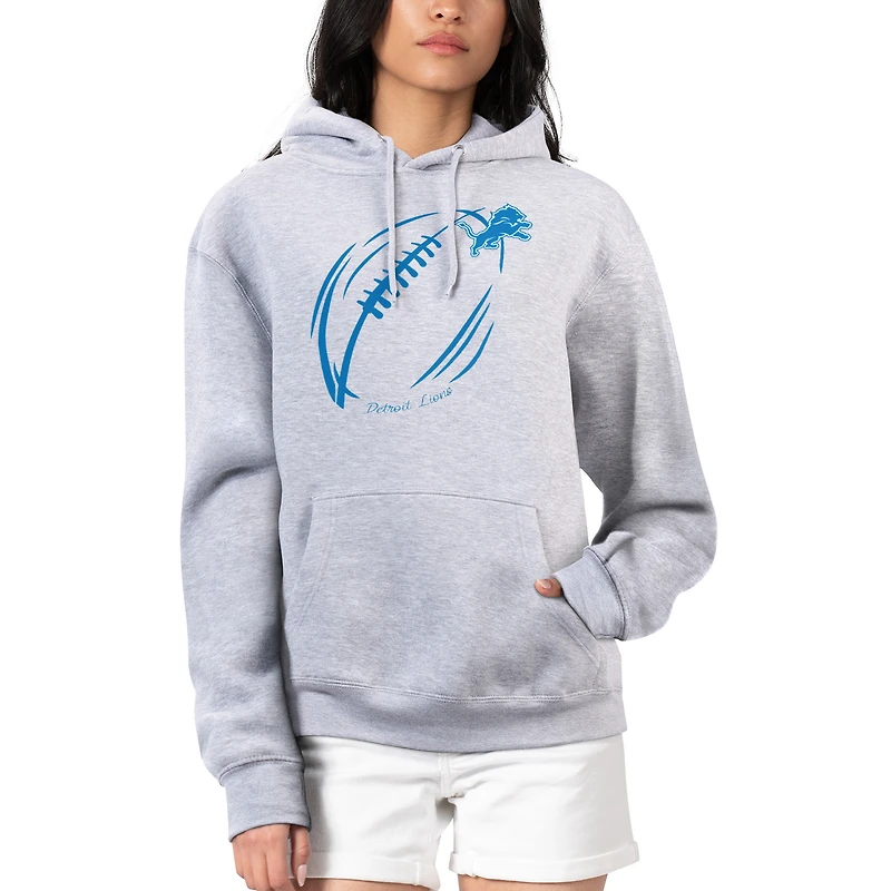 Women's G-III 4Her by Carl Banks Heather Gray Detroit Lions Football Logo Fleece Tri-Blend Pullover Hoodie