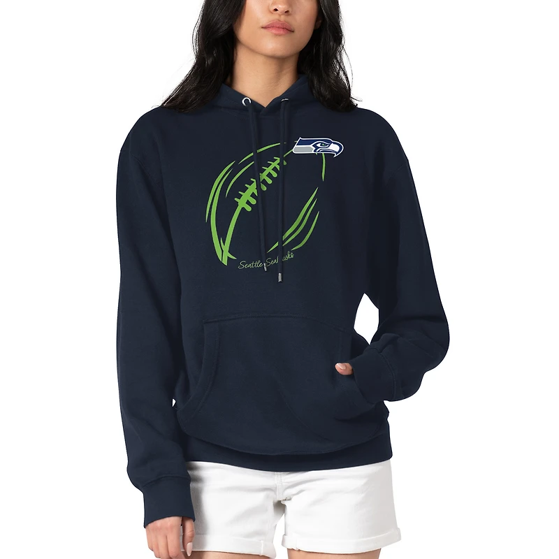 Women's G-III 4Her by Carl Banks Navy Seattle Seahawks Football Logo Fleece Tri-Blend Pullover Hoodie