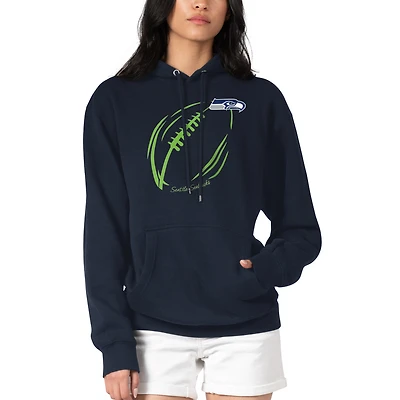 Women's G-III 4Her by Carl Banks Navy Seattle Seahawks Football Logo Fleece Tri-Blend Pullover Hoodie