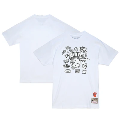 Men's Mitchell & Ness  White New York Knicks Hardwood Classics Doodle T-Shirt
