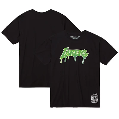 Men's Mitchell & Ness  Black Los Angeles Lakers Hardwood Classics Hardwood Classics Slime Drip T-Shirt