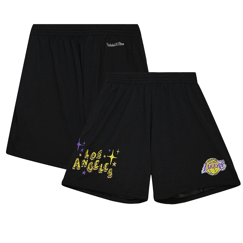 Men's Mitchell & Ness Black Los Angeles Lakers Hardwood Classics Sidewalk Sketch Shorts