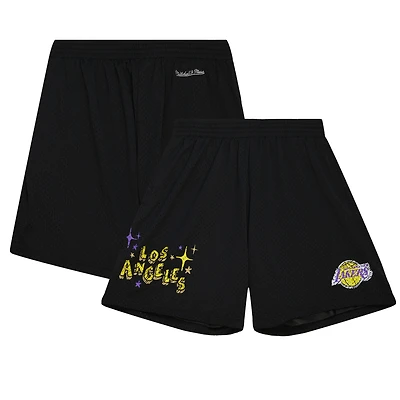 Men's Mitchell & Ness  Black Los Angeles Lakers Hardwood Classics Sidewalk Sketch Shorts