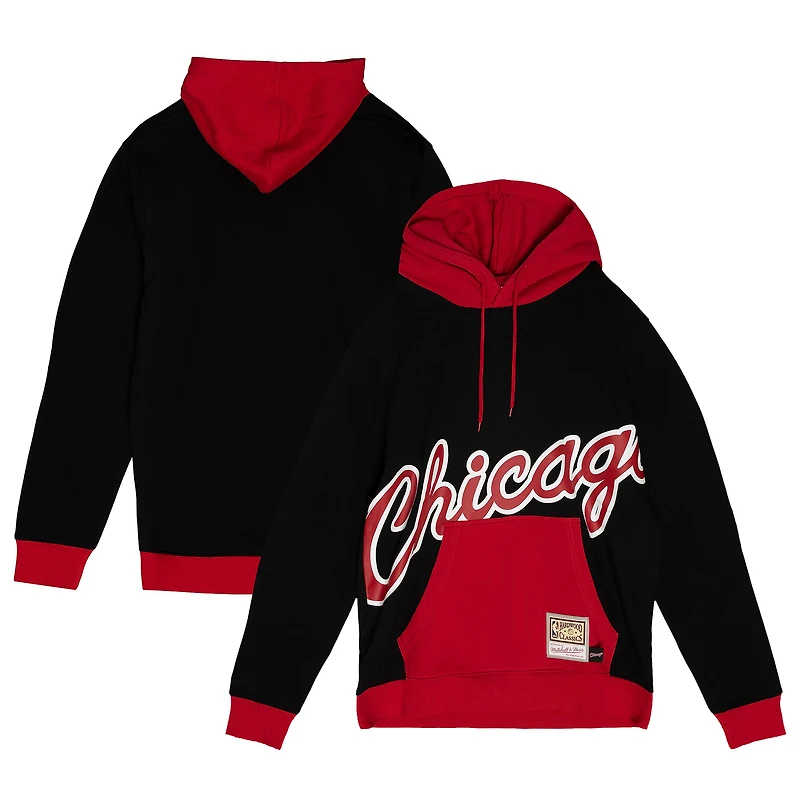 Men's Mitchell & Ness Black Chicago Bulls Hardwood Classics Big Face 5.0 Pullover Hoodie