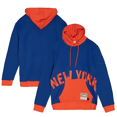 Men's Mitchell & Ness  Blue New York Knicks Hardwood Classics Big Face 5.0 Pullover Hoodie