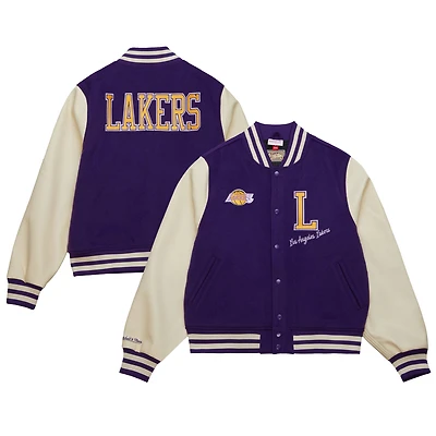 Men's Mitchell & Ness  Purple Los Angeles Lakers Hardwood Classics Varsity Full-Snap Jacket