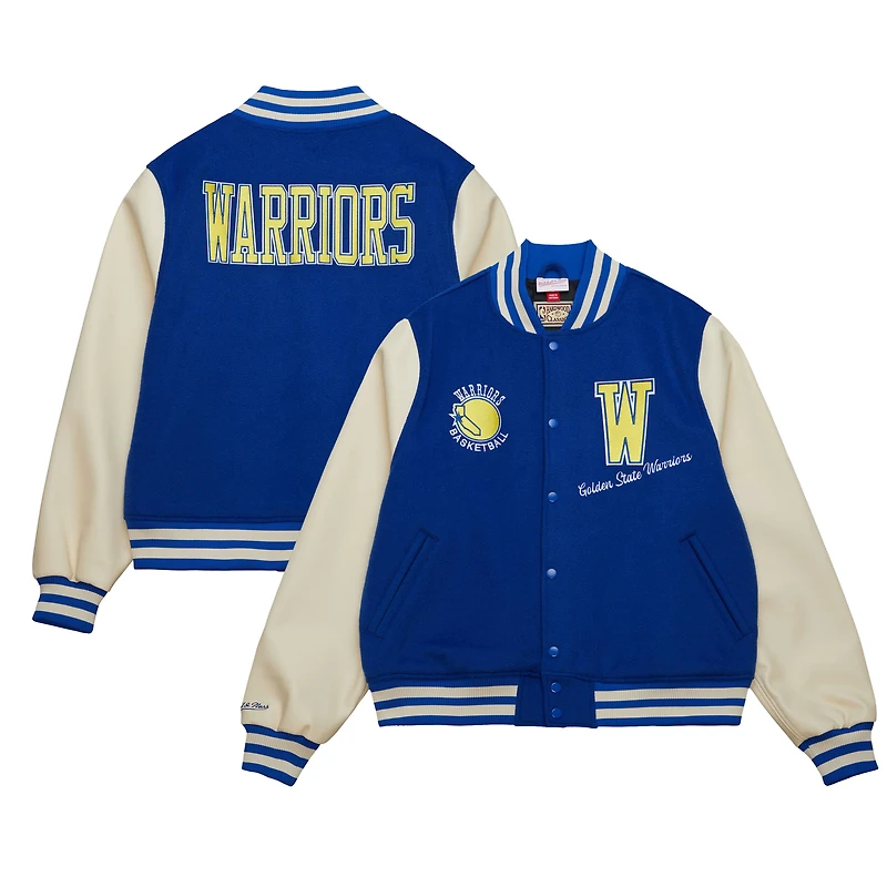 Men's Mitchell & Ness Royal Golden State Warriors Hardwood Classics Varsity Full-Snap Jacket