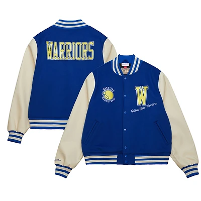 Men's Mitchell & Ness  Royal Golden State Warriors Hardwood Classics Varsity Full-Snap Jacket