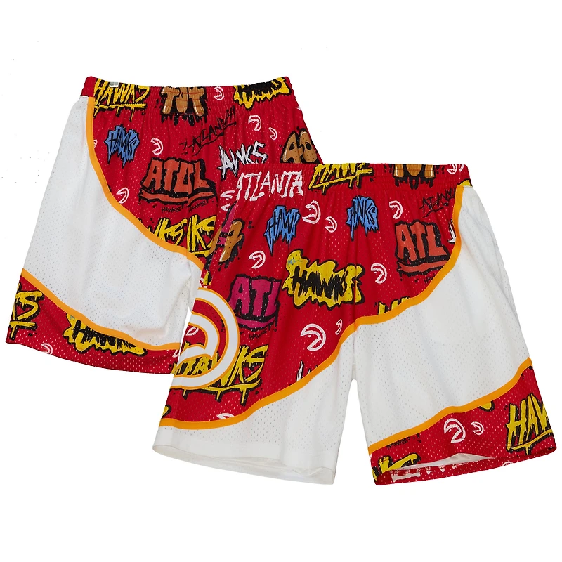 Men's Mitchell & Ness  Red Atlanta Hawks 1998-99 Hardwood Classics Slap Sticker Swingman Shorts