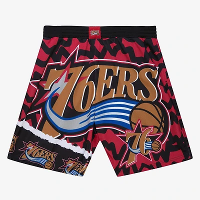 Men's Mitchell & Ness  Black Philadelphia 76ers Jumbotron 2.0 Sublimated Shorts