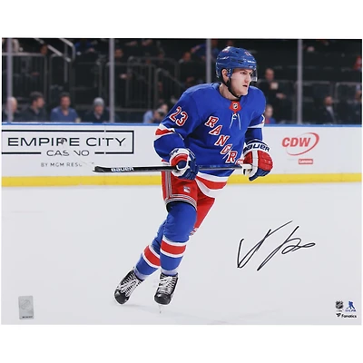 Adam Fox New York Rangers Autographed 16" x 20" Blue Jersey Skating Photograph