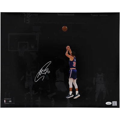 Stephen Curry Golden State Warriors Autographed 16" x 20" Shooting vs. New York Knicks Spotlight Photograph - Signed in Silver Ink - JSA