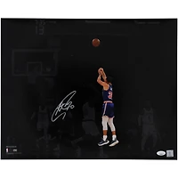 Stephen Curry Golden State Warriors Autographed 16" x 20" Shooting vs. New York Knicks Spotlight Photograph - Signed in Silver Ink - JSA