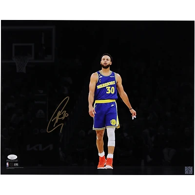 Stephen Curry Golden State Warriors Autographed 16" x 20" Holding Mouth Guard Spotlight Photograph - JSA
