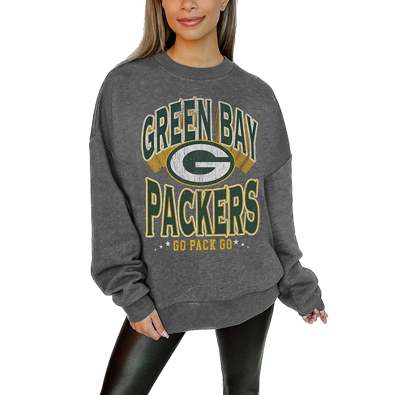 Women's Gameday Couture Charcoal Green Bay Packers Oversized Long Weekend Premium Fleece Drop Shoulder Pullover Sweatshirt