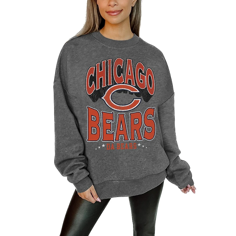 Women's Gameday Couture Charcoal Chicago Bears Oversized Long Weekend Premium Fleece Drop Shoulder Pullover Sweatshirt