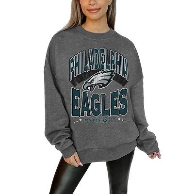 Women's Gameday Couture Charcoal Philadelphia Eagles Oversized Long Weekend Premium Fleece Drop Shoulder Pullover Sweatshirt
