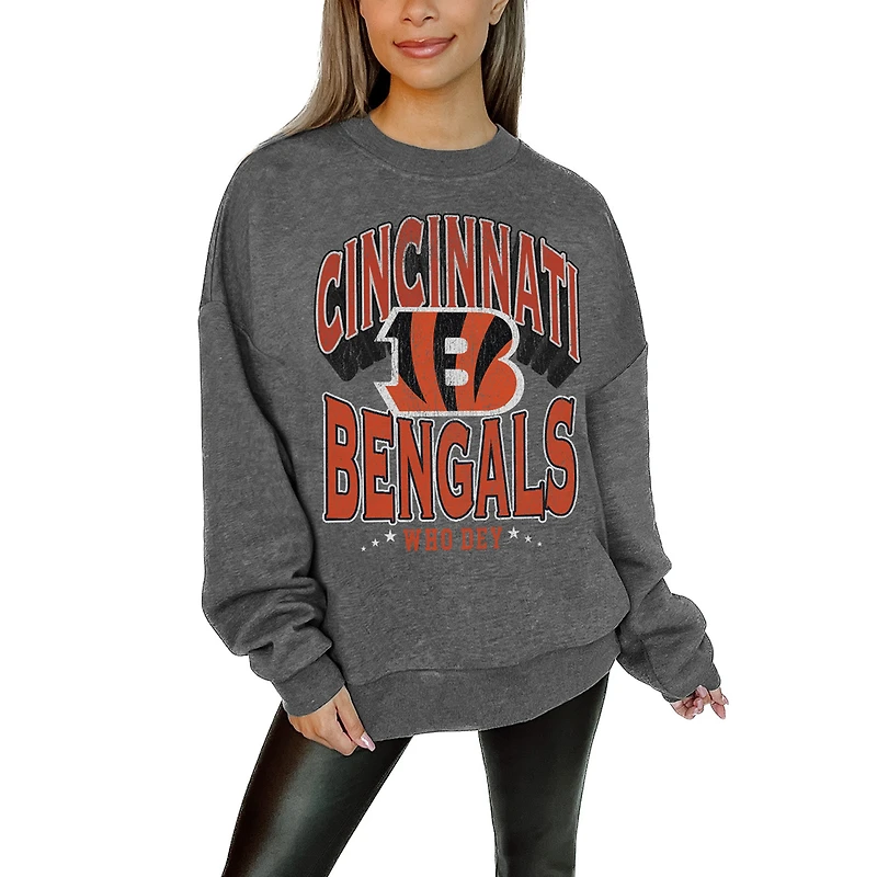 Women's Gameday Couture Charcoal Cincinnati Bengals Oversized Long Weekend Premium Fleece Drop Shoulder Pullover Sweatshirt